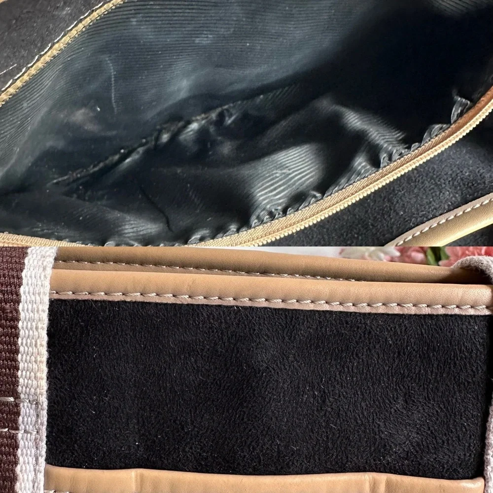 Vintage Coach Leatherware Hampton Mini Black Suede Tan Leather Shoulder Bag - Picture 15 of 16